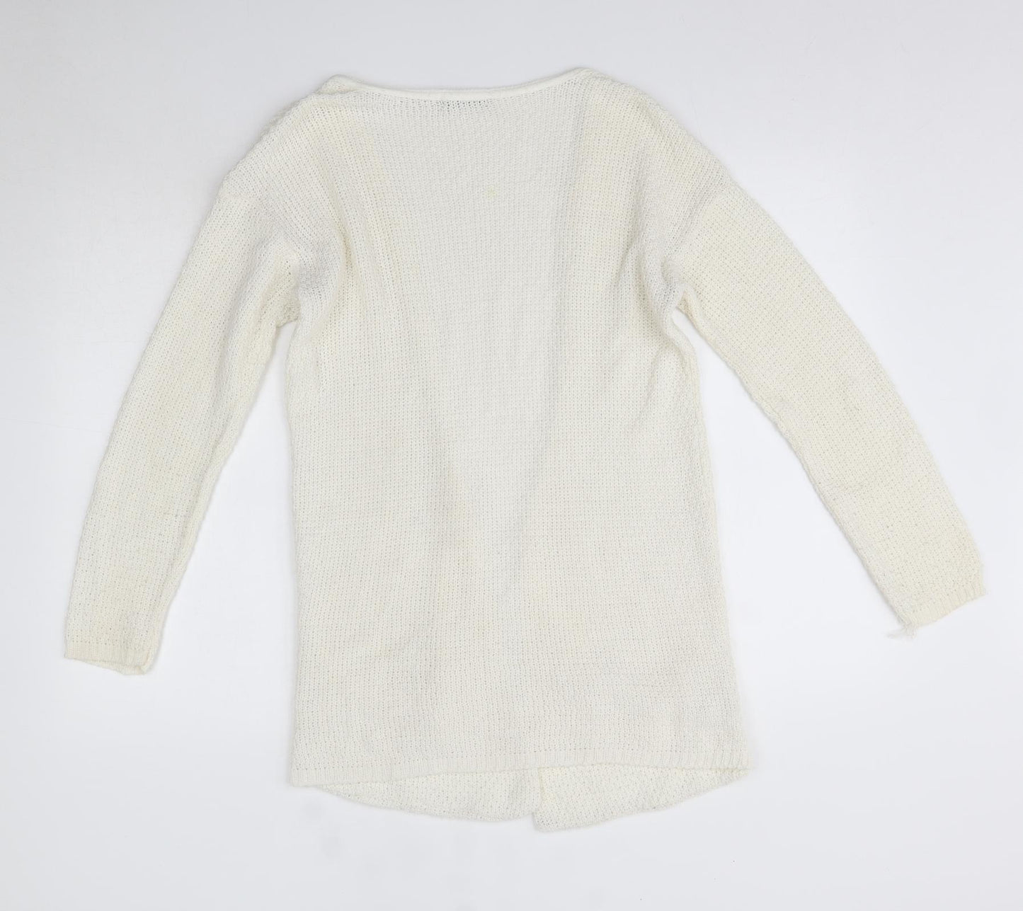 Boohoo Womens White V-Neck  Acrylic Cardigan Jumper Size S