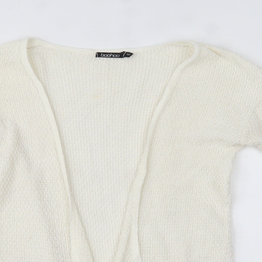 Boohoo Womens White V-Neck  Acrylic Cardigan Jumper Size S
