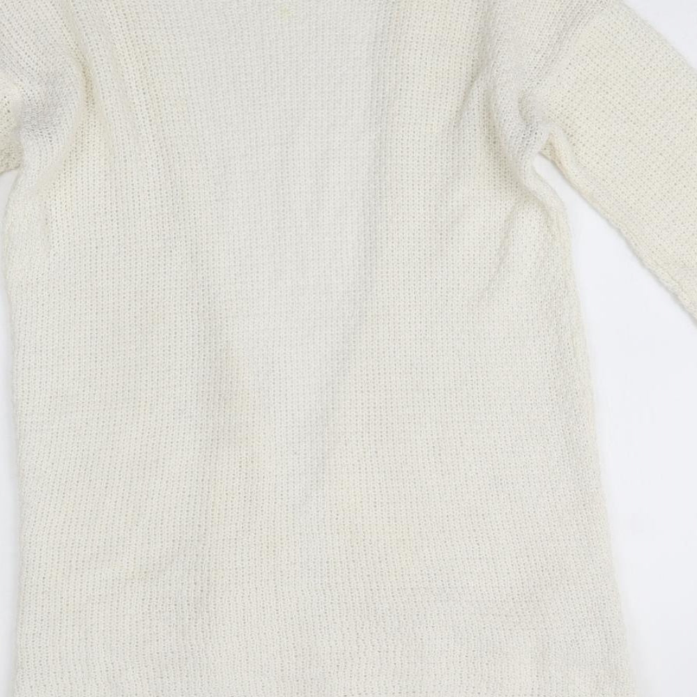 Boohoo Womens White V-Neck  Acrylic Cardigan Jumper Size S