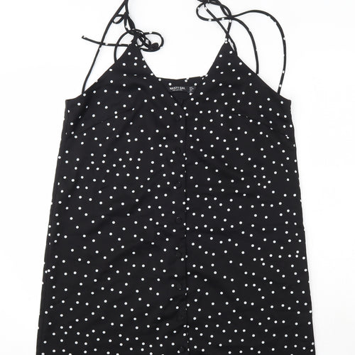 Nasty Gal Womens Black Polka Dot Polyester Tank Dress  Size 12  V-Neck