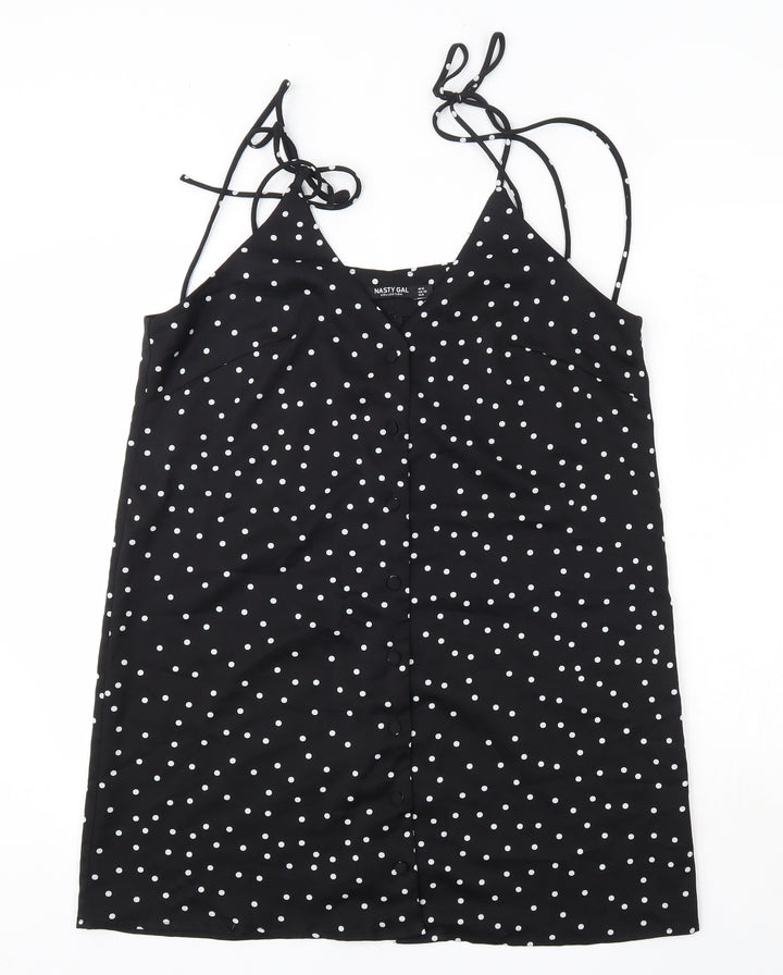 Nasty Gal Womens Black Polka Dot Polyester Tank Dress Size 12 V-Neck