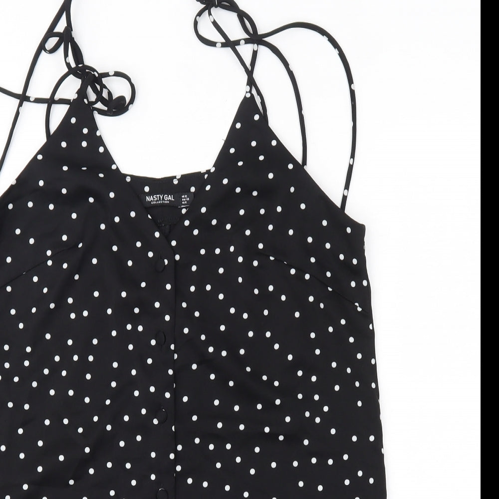 Nasty Gal Womens Black Polka Dot Polyester Tank Dress  Size 12  V-Neck