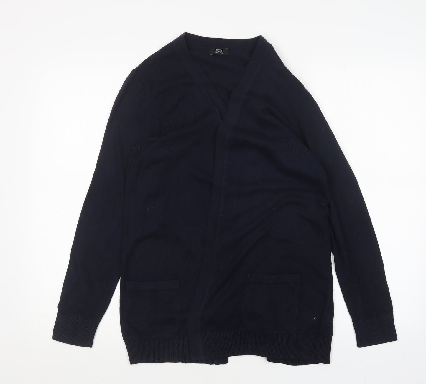 F&F Womens Blue V-Neck  Nylon Cardigan Jumper Size 16