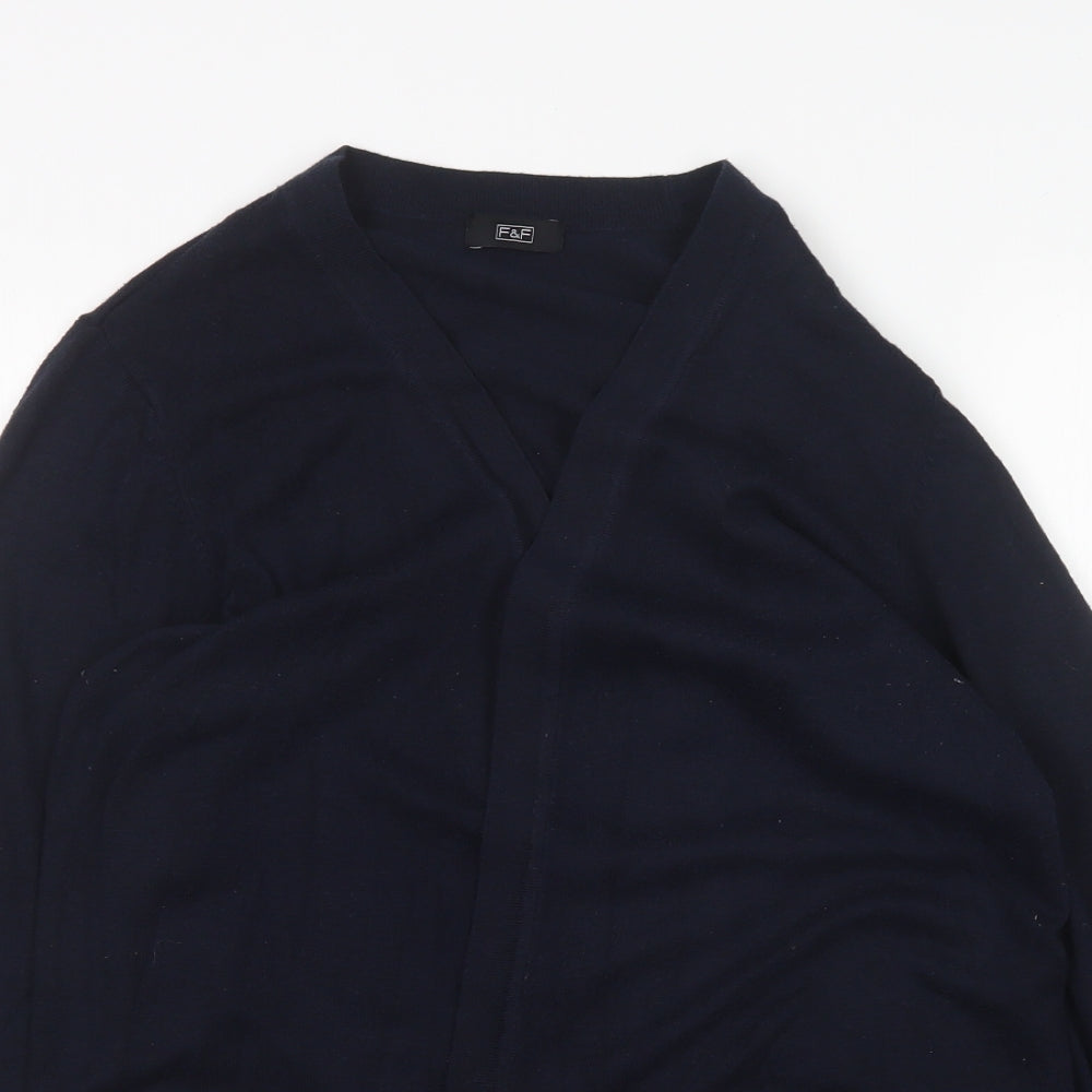 F&F Womens Blue V-Neck  Nylon Cardigan Jumper Size 16