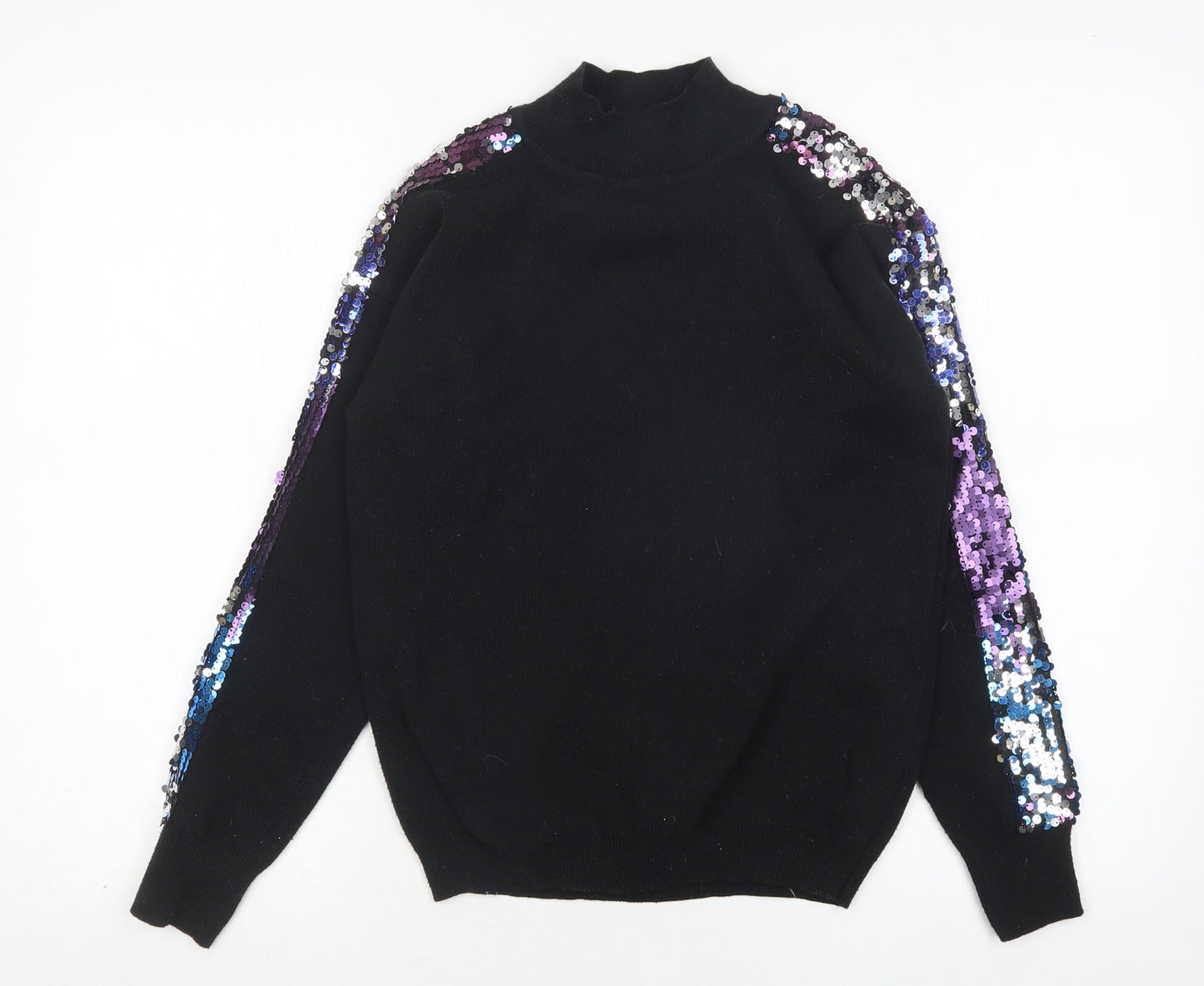 QED London Mens Black Mock Neck  Acrylic Pullover Jumper Size S