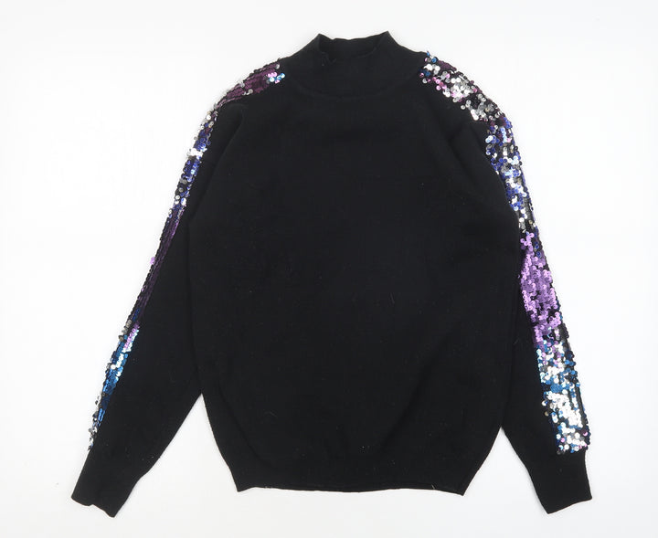 QED London Mens Black Mock Neck  Acrylic Pullover Jumper Size S