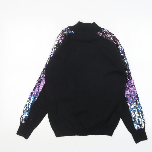 QED London Mens Black Mock Neck  Acrylic Pullover Jumper Size S