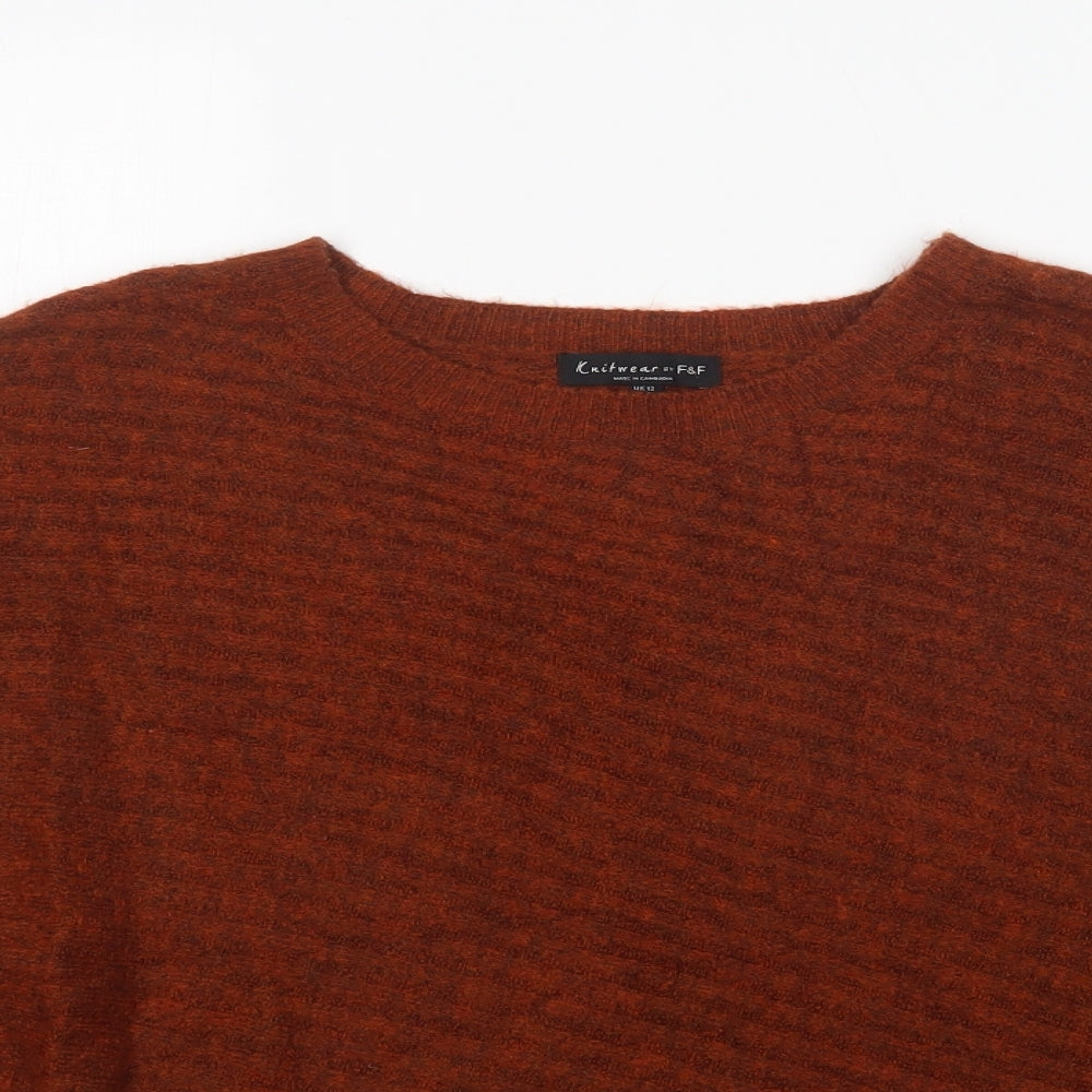 F&F Womens Brown Round Neck  Acrylic Pullover Jumper Size 12