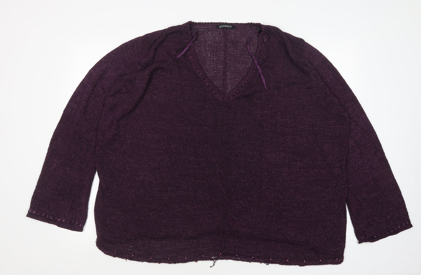 essence Womens Purple V-Neck  Viscose Pullover Jumper Size 30