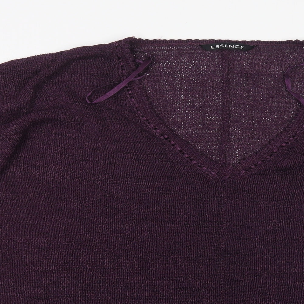 essence Womens Purple V-Neck  Viscose Pullover Jumper Size 30