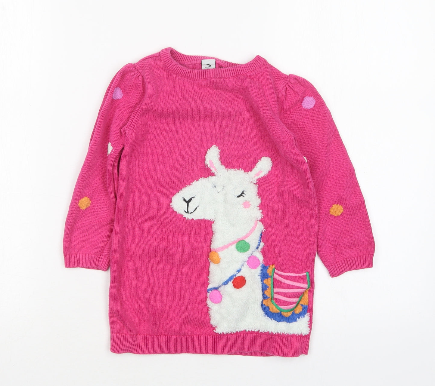 TU Girls Multicoloured Animal Print Cotton Jumper Dress  Size 2-3 Years  Round Neck