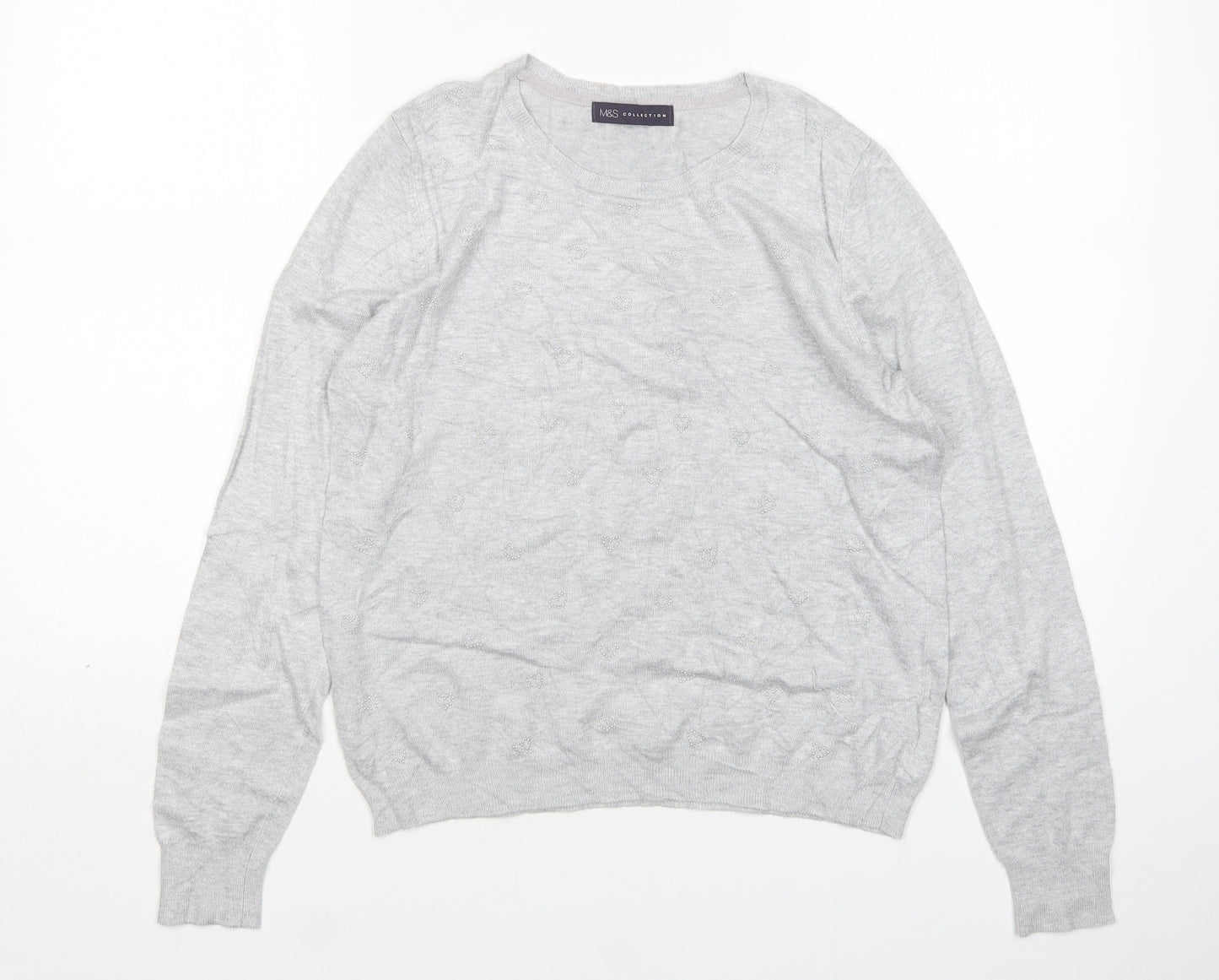 M&S Womens Grey Round Neck  Viscose Pullover Jumper Size 14