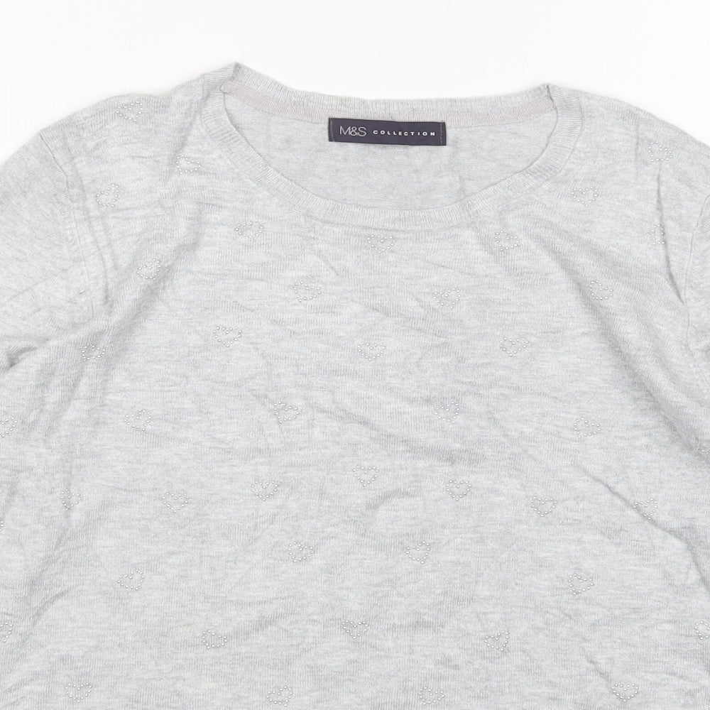 M&S Womens Grey Round Neck  Viscose Pullover Jumper Size 14