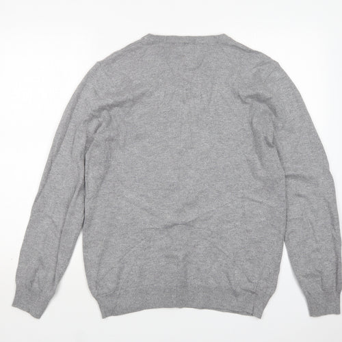 TU Mens Grey V-Neck  Cotton Pullover Jumper Size S