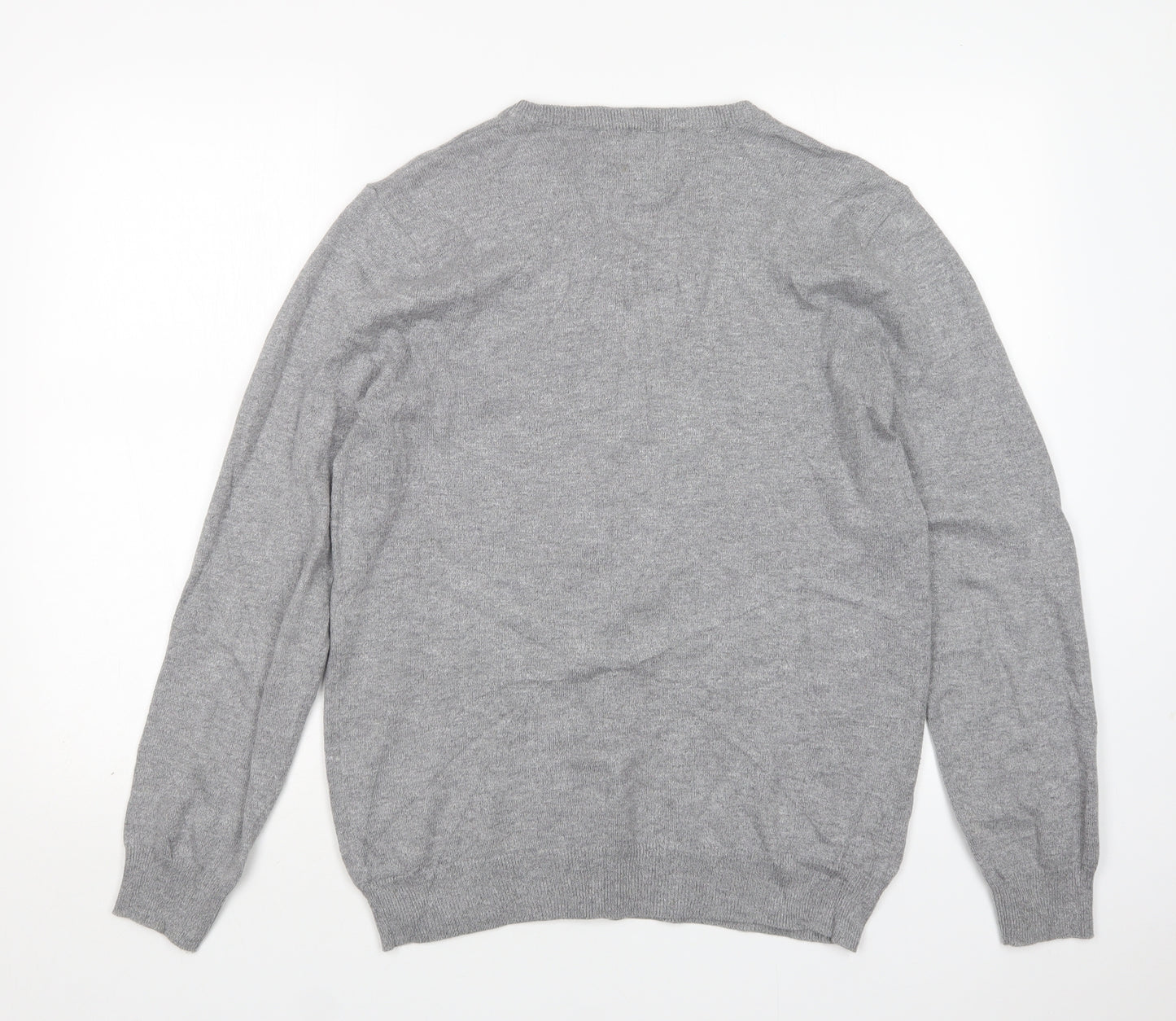 TU Mens Grey V-Neck  Cotton Pullover Jumper Size S