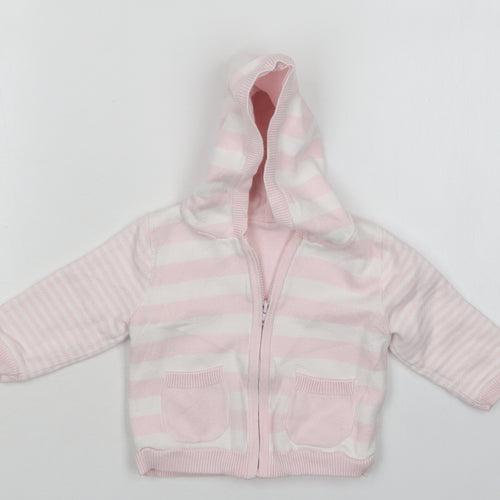 M&S Girls Multicoloured Striped Cotton Full Zip Jumper Size 3-6 Months