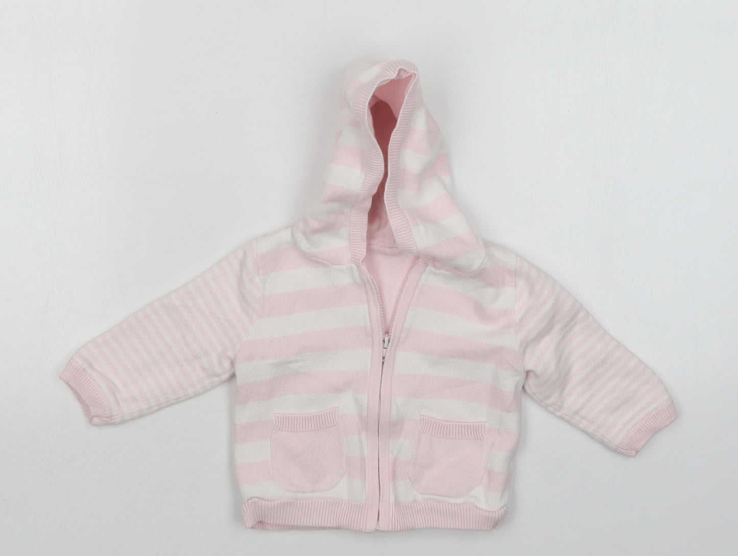 M&S Girls Multicoloured Striped Cotton Full Zip Jumper Size 3-6 Months