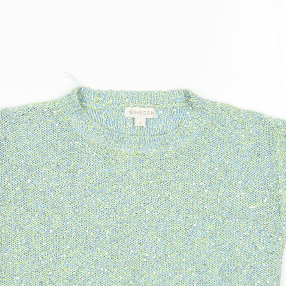 Monsoon Womens Green Round Neck  Viscose Pullover Jumper Size S