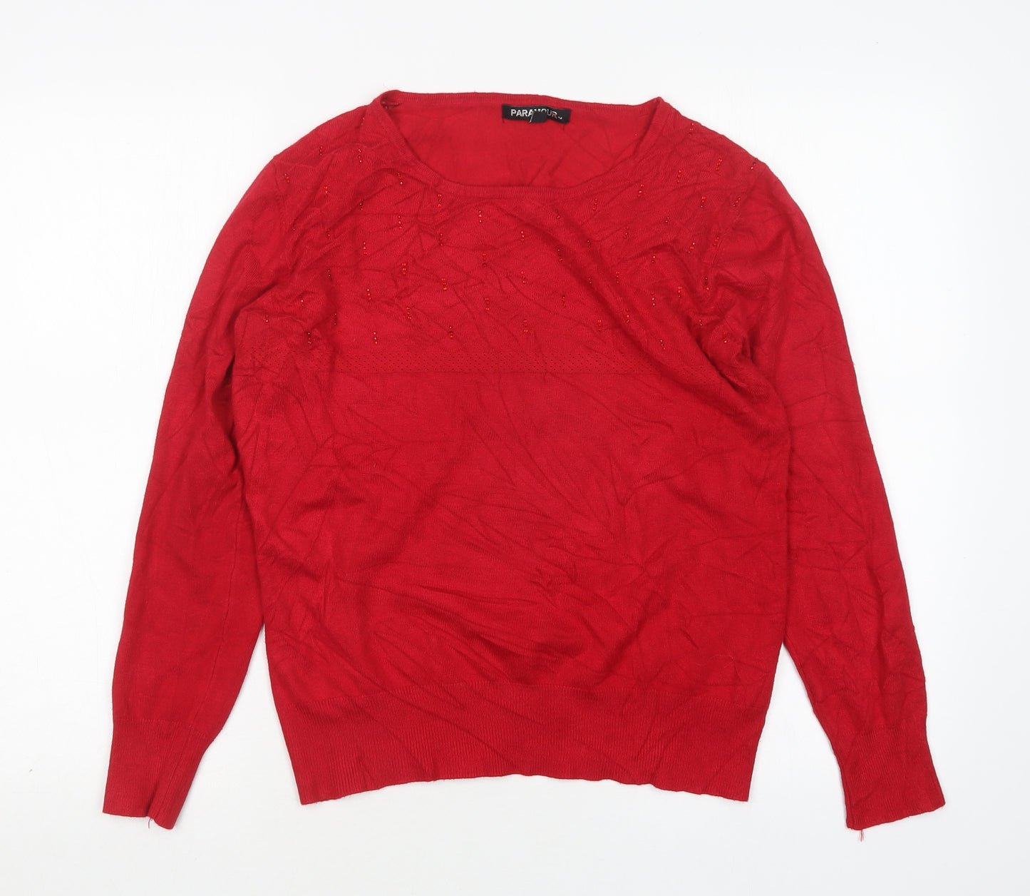 Paramour Womens Red Round Neck  Viscose Pullover Jumper Size M