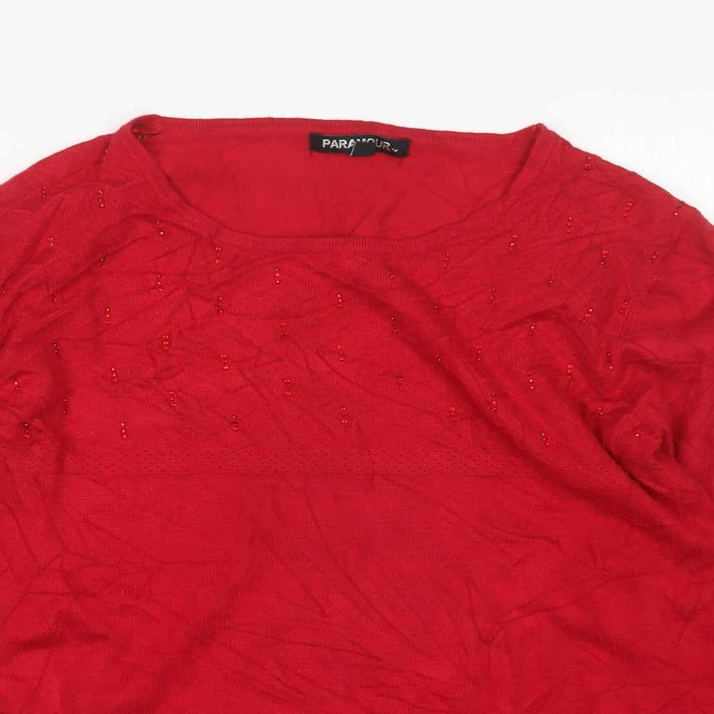 Paramour Womens Red Round Neck  Viscose Pullover Jumper Size M
