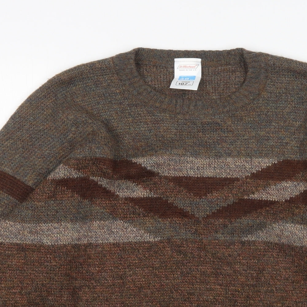 St Michael Mens Brown Round Neck  Acrylic Pullover Jumper Size L