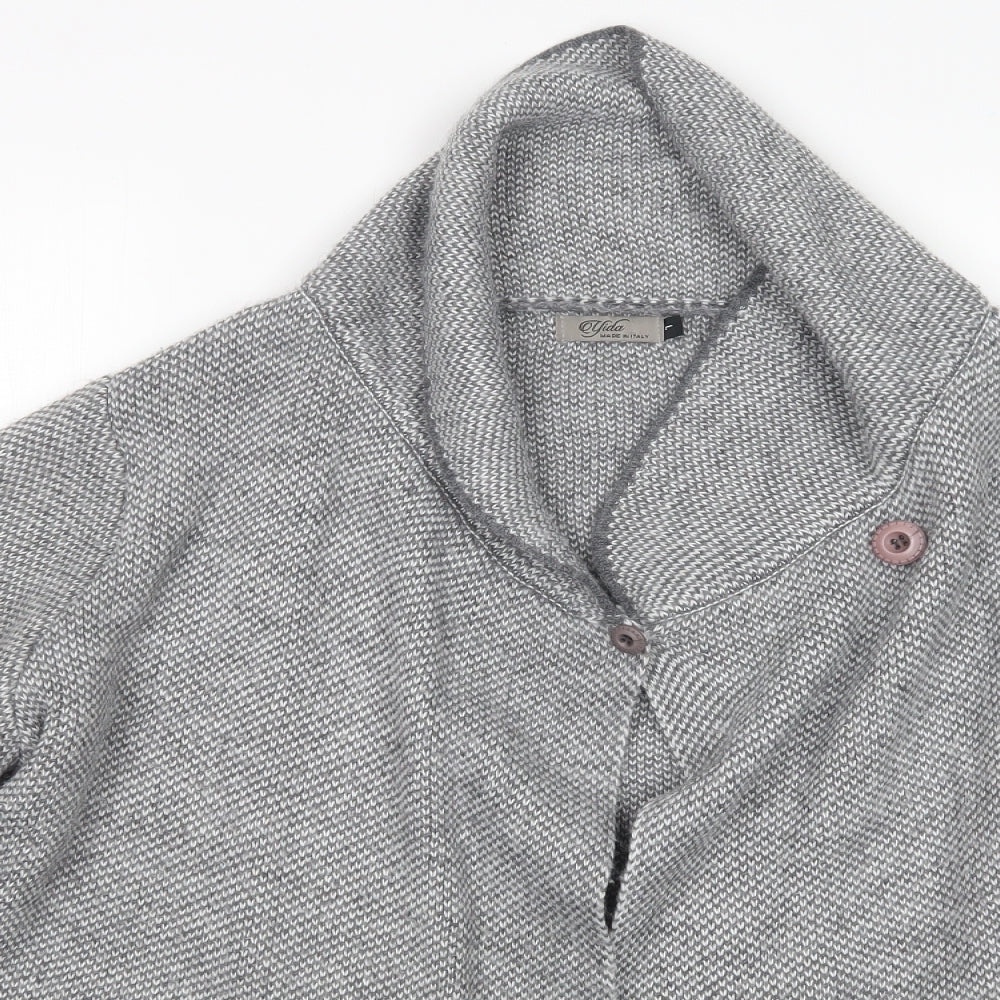 Yida Womens Grey V-Neck  Acrylic Cardigan Jumper Size L