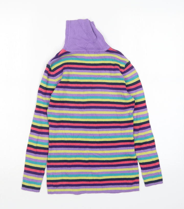 George Girls Multicoloured Roll Neck Striped Cotton Pullover Jumper Size 9-10 Years