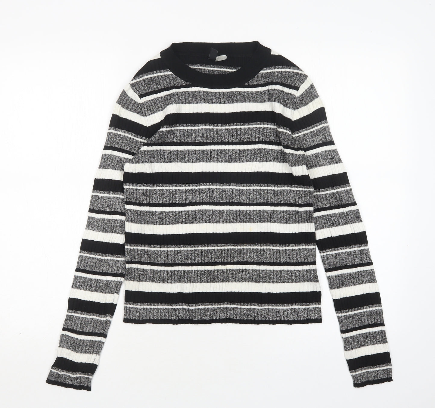 H&M Womens Multicoloured Round Neck Striped Viscose Pullover Jumper Size M