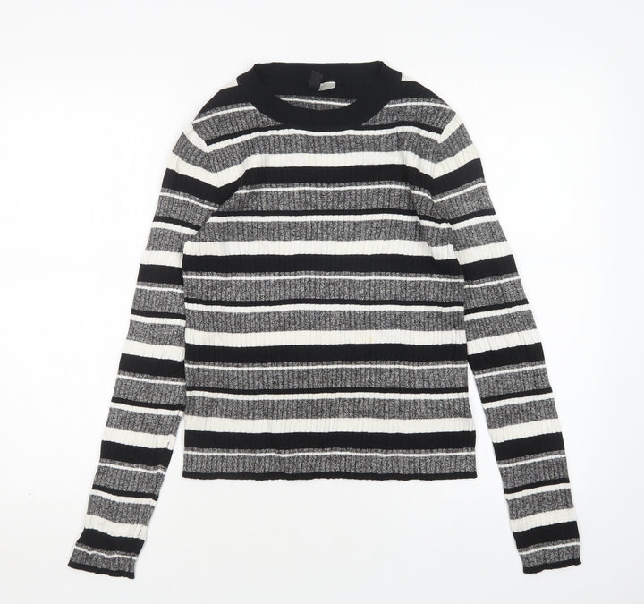 H&M Womens Multicoloured Round Neck Striped Viscose Pullover Jumper Size M