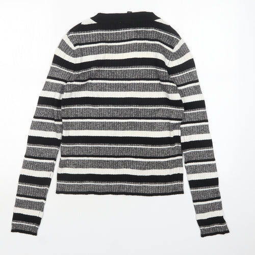 H&M Womens Multicoloured Round Neck Striped Viscose Pullover Jumper Size M