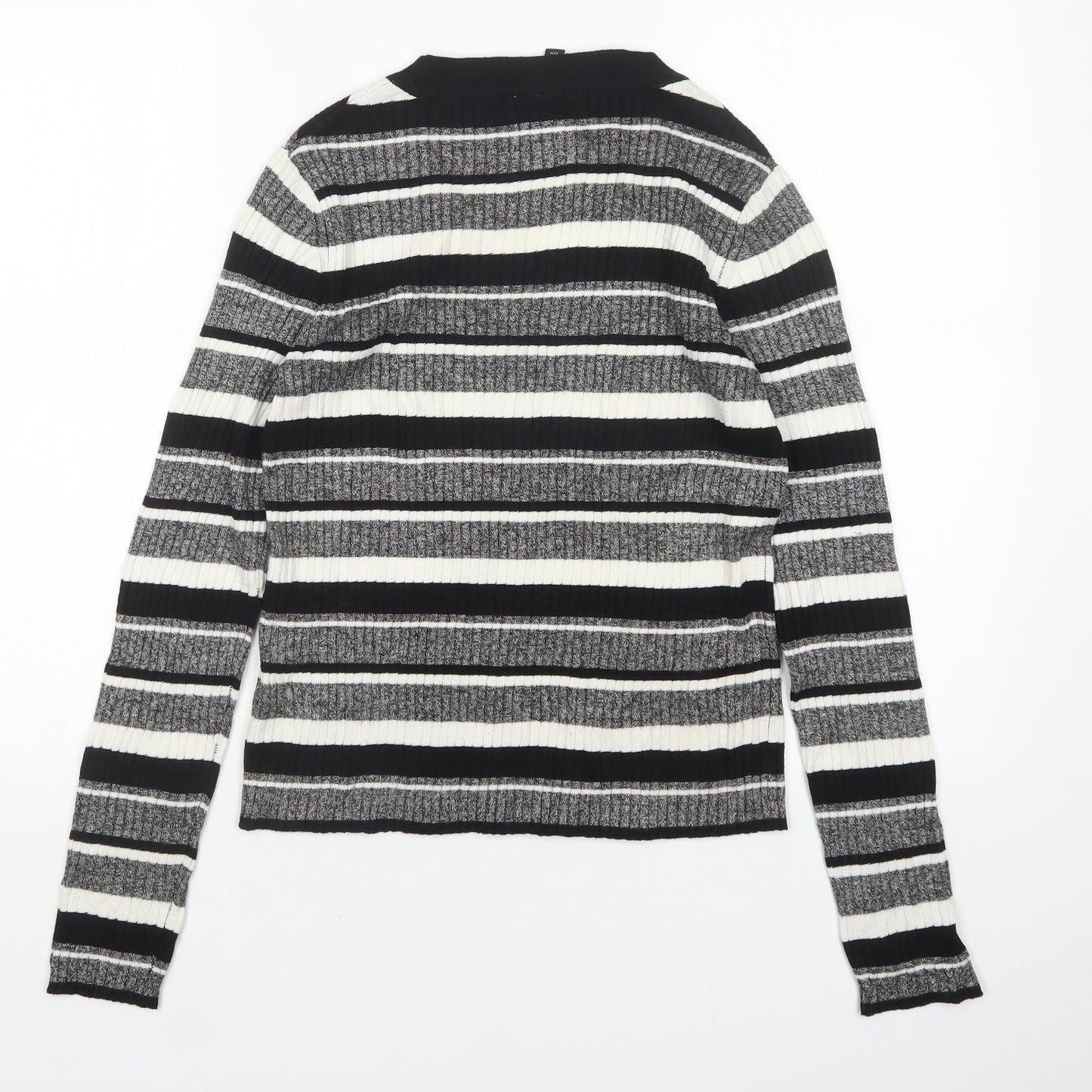 H&M Womens Multicoloured Round Neck Striped Viscose Pullover Jumper Size M
