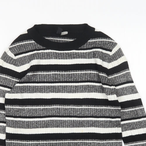 H&M Womens Multicoloured Round Neck Striped Viscose Pullover Jumper Size M