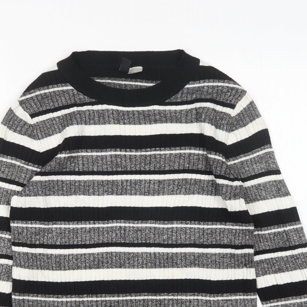 H&M Womens Multicoloured Round Neck Striped Viscose Pullover Jumper Size M