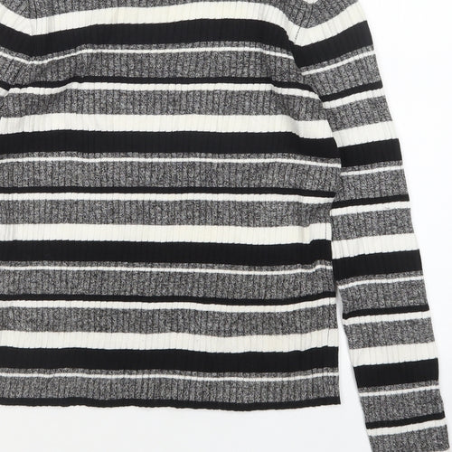 H&M Womens Multicoloured Round Neck Striped Viscose Pullover Jumper Size M