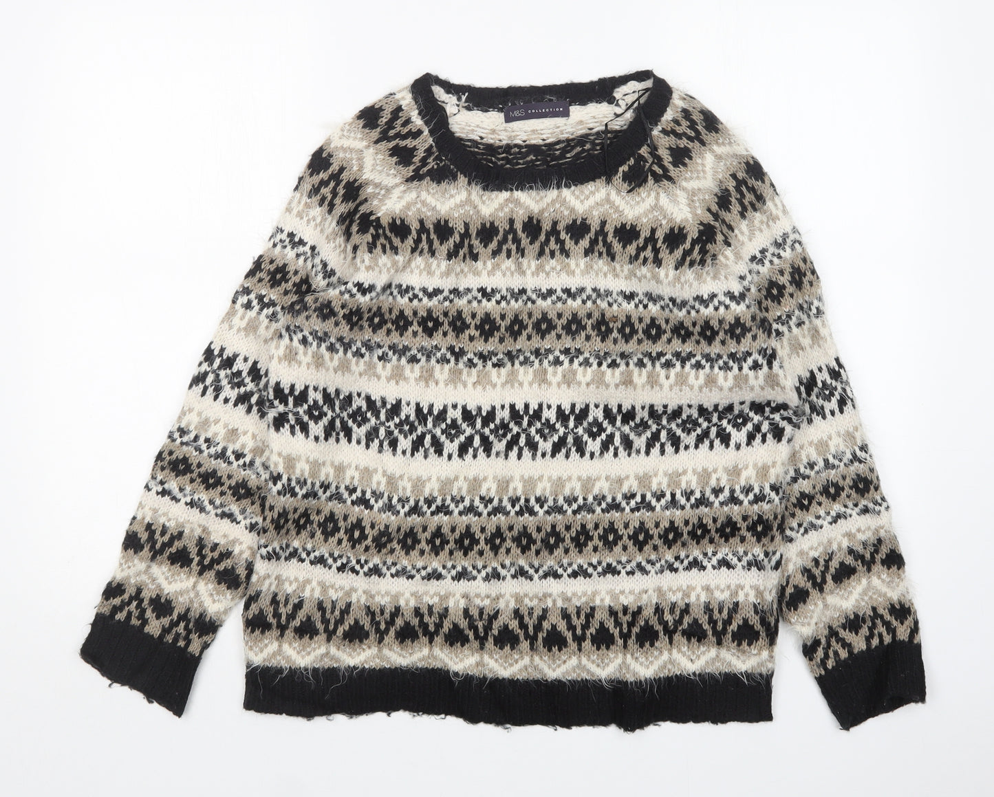 M&S Womens Multicoloured Round Neck Argyle/Diamond Acrylic Pullover Jumper Size 12