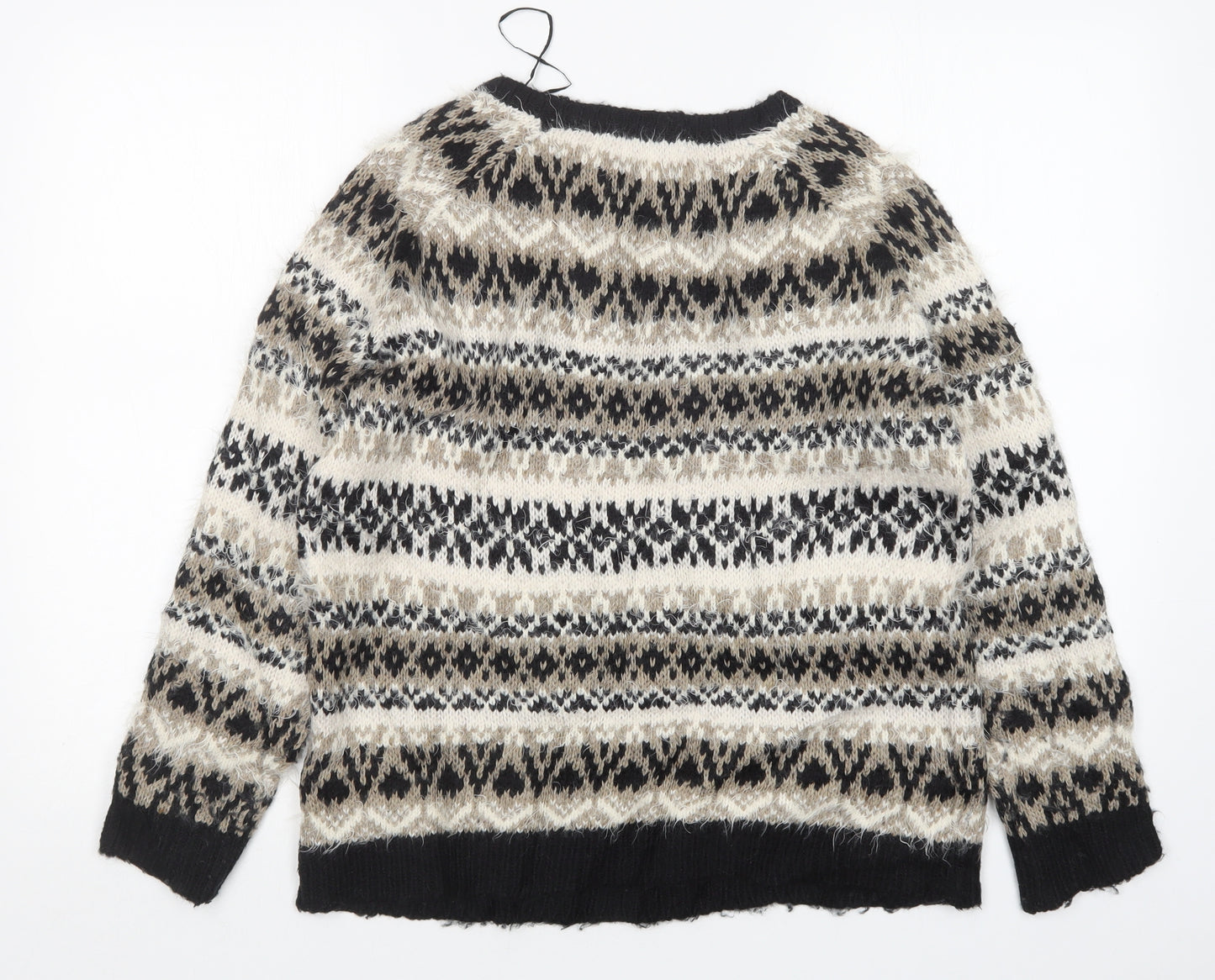 M&S Womens Multicoloured Round Neck Argyle/Diamond Acrylic Pullover Jumper Size 12