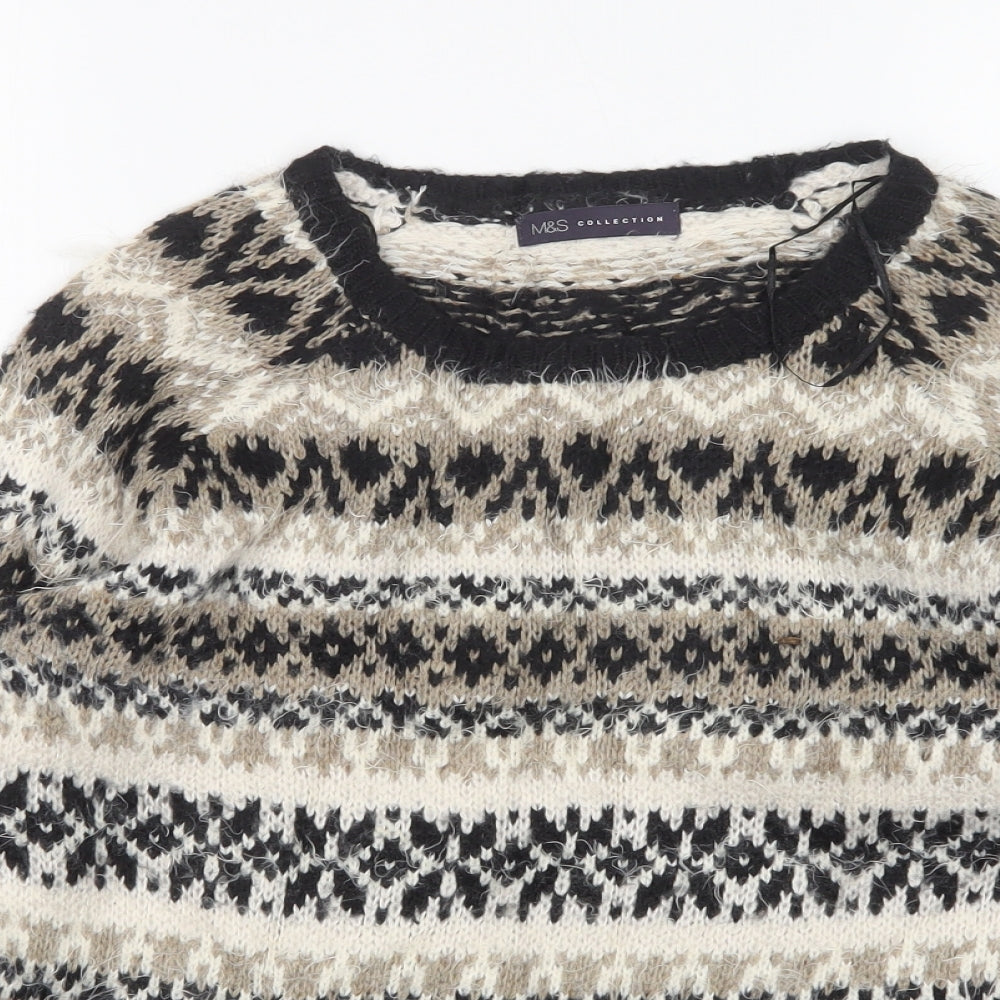 M&S Womens Multicoloured Round Neck Argyle/Diamond Acrylic Pullover Jumper Size 12