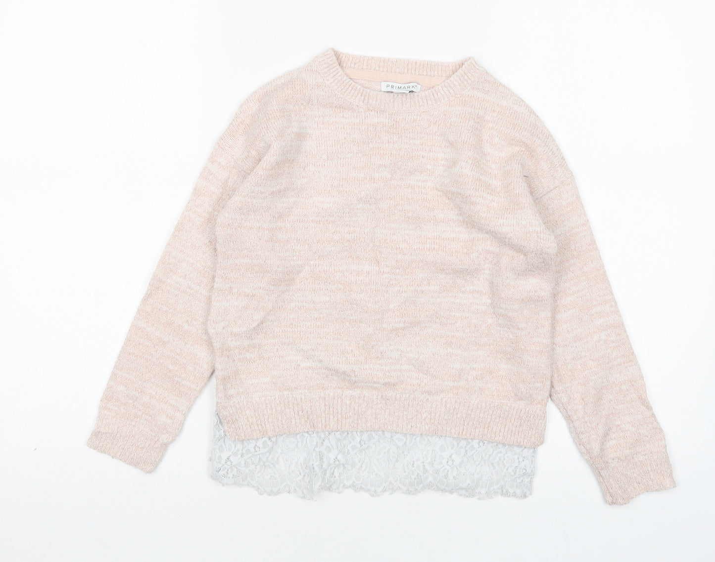 Primark Girls Pink Round Neck  Acrylic Pullover Jumper Size 9-10 Years