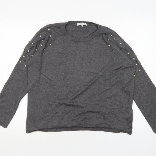 Peacocks Womens Grey Round Neck  Acrylic Pullover Jumper Size 14