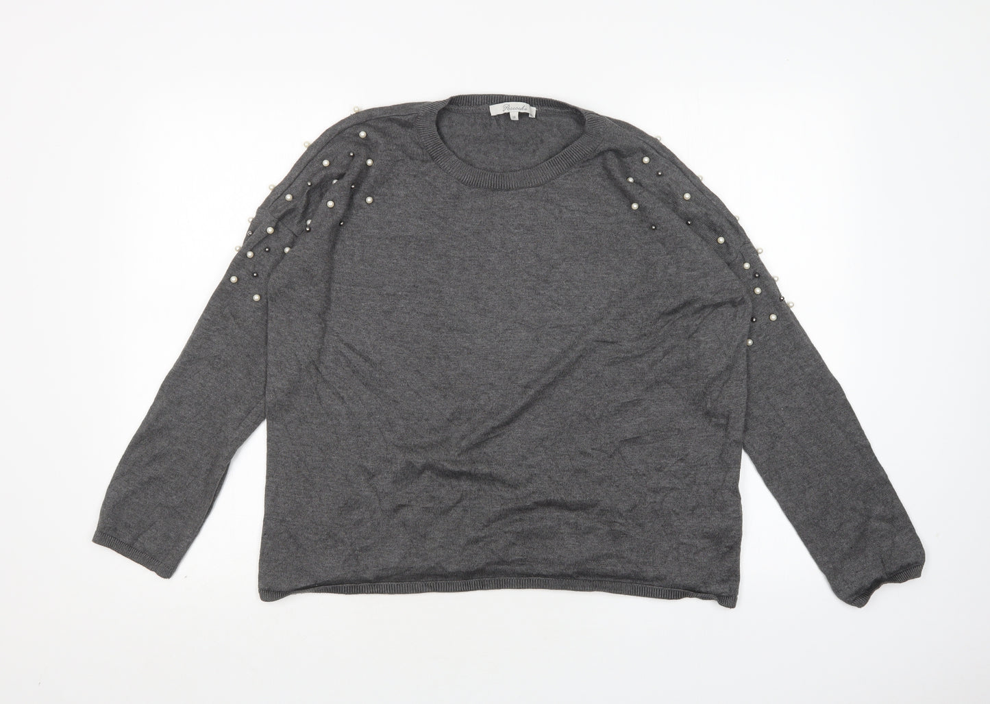 Peacocks Womens Grey Round Neck  Acrylic Pullover Jumper Size 14
