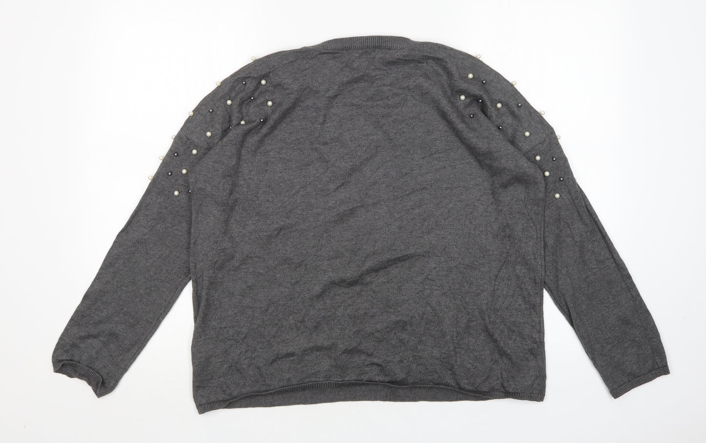 Peacocks Womens Grey Round Neck  Acrylic Pullover Jumper Size 14