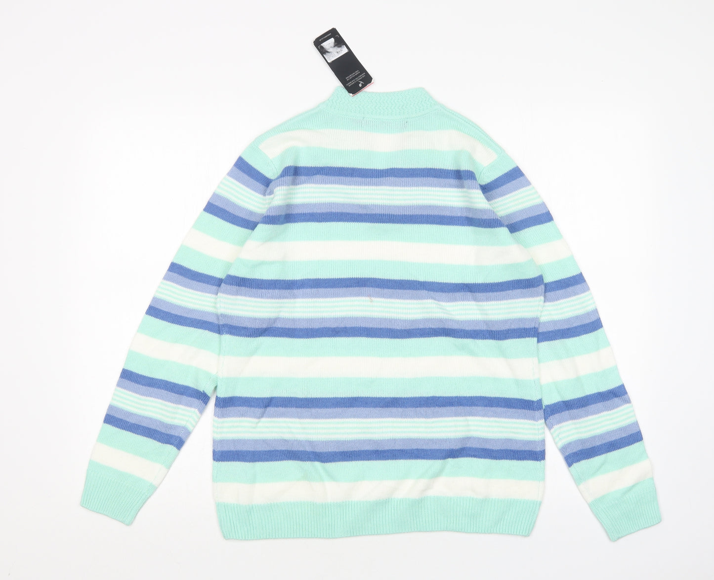 EWM Womens Multicoloured V-Neck Striped Acrylic Pullover Jumper Size M