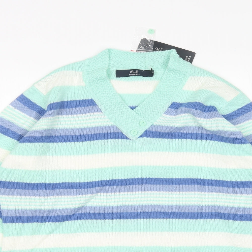 EWM Womens Multicoloured V-Neck Striped Acrylic Pullover Jumper Size M