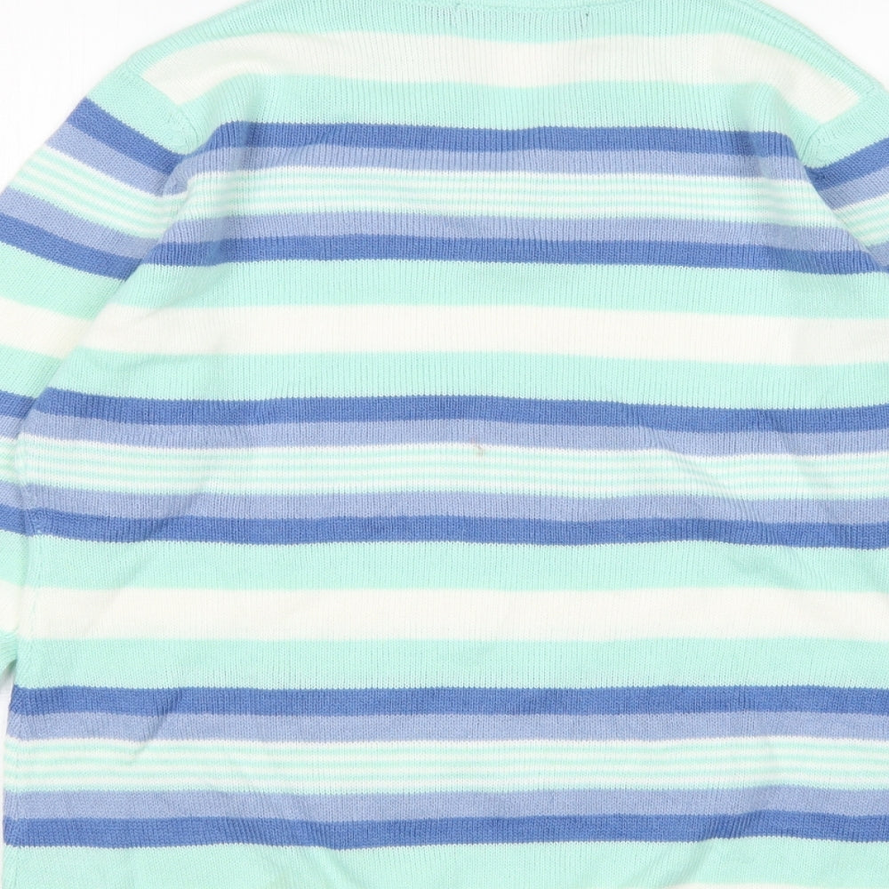 EWM Womens Multicoloured V-Neck Striped Acrylic Pullover Jumper Size M