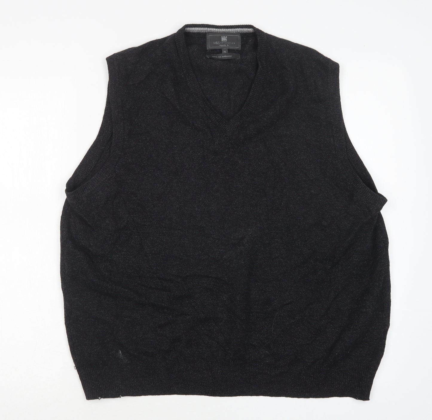 M&S Mens Grey V-Neck  Wool Vest Jumper Size XL