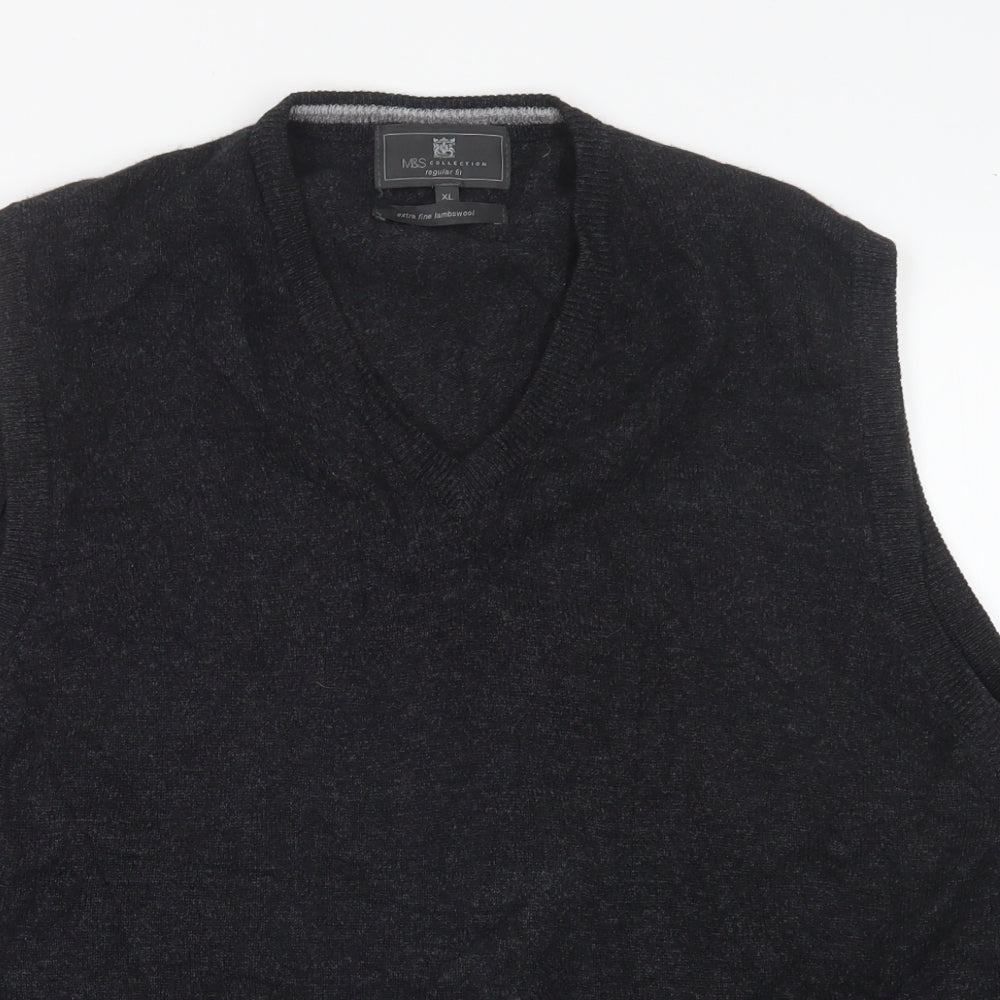 M&S Mens Grey V-Neck  Wool Vest Jumper Size XL
