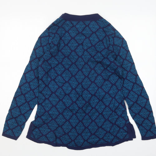 Lands End Womens Multicoloured V-Neck Argyle/Diamond Cotton Pullover Jumper Size M