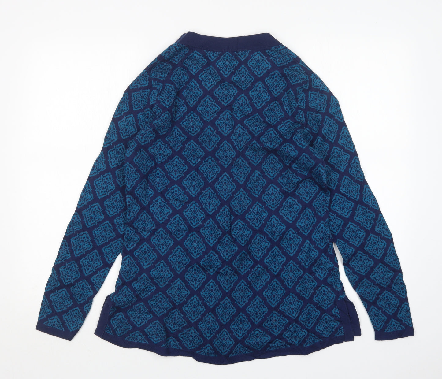 Lands End Womens Multicoloured V-Neck Argyle/Diamond Cotton Pullover Jumper Size M