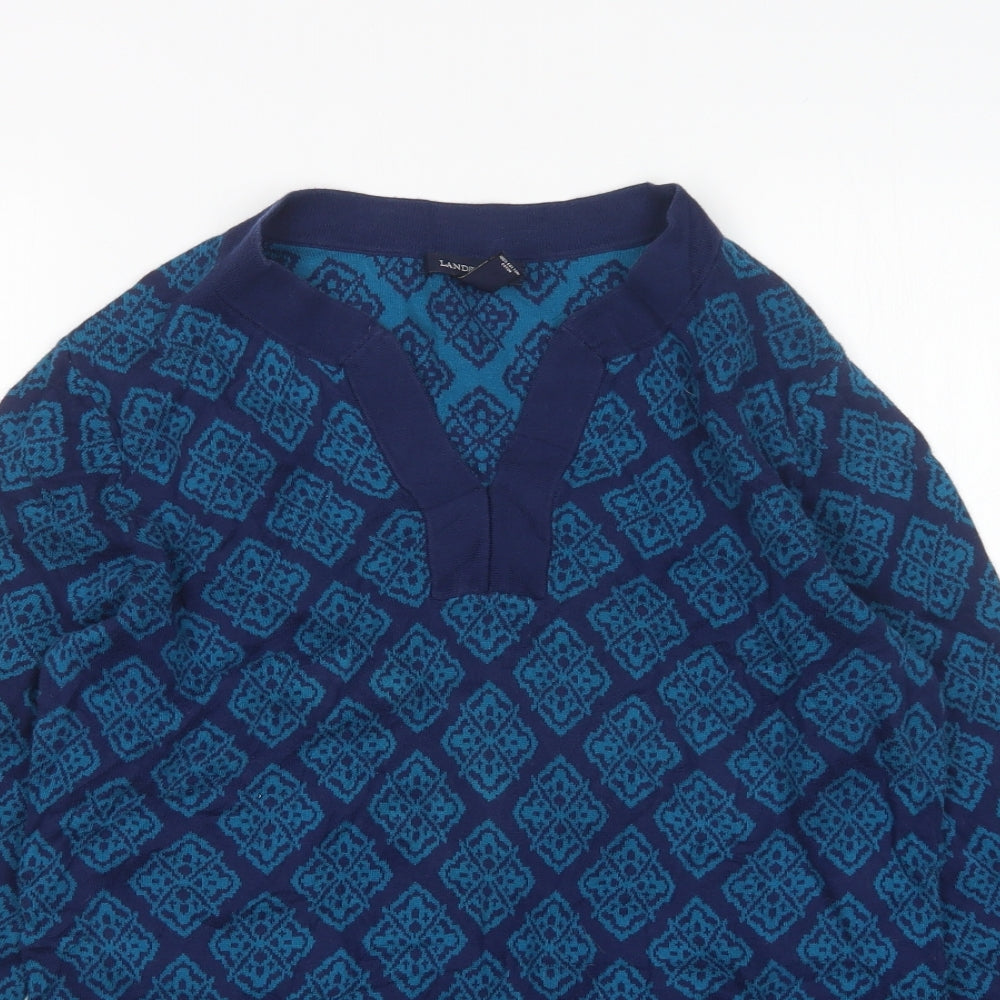 Lands End Womens Multicoloured V-Neck Argyle/Diamond Cotton Pullover Jumper Size M