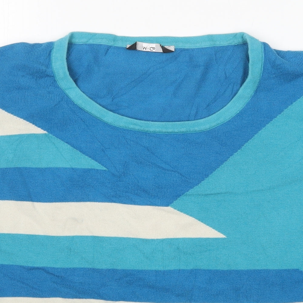 M&Co Womens Multicoloured Round Neck Striped Cotton Pullover Jumper Size L